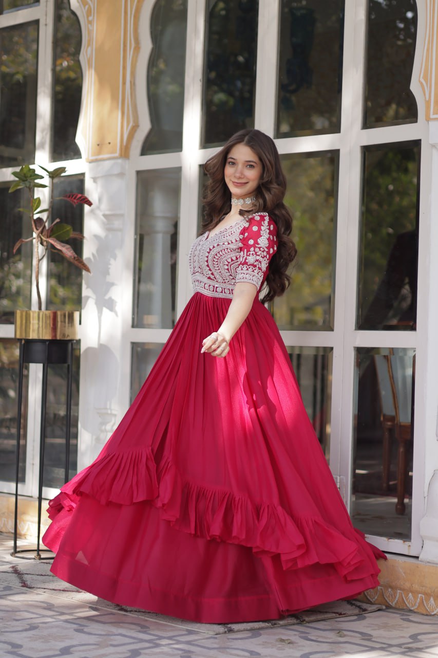 Pink Designer Star Georgette Kurti with Lehenga Set Embroidered Beads & Sequins Work Elegant Ethnic Wear