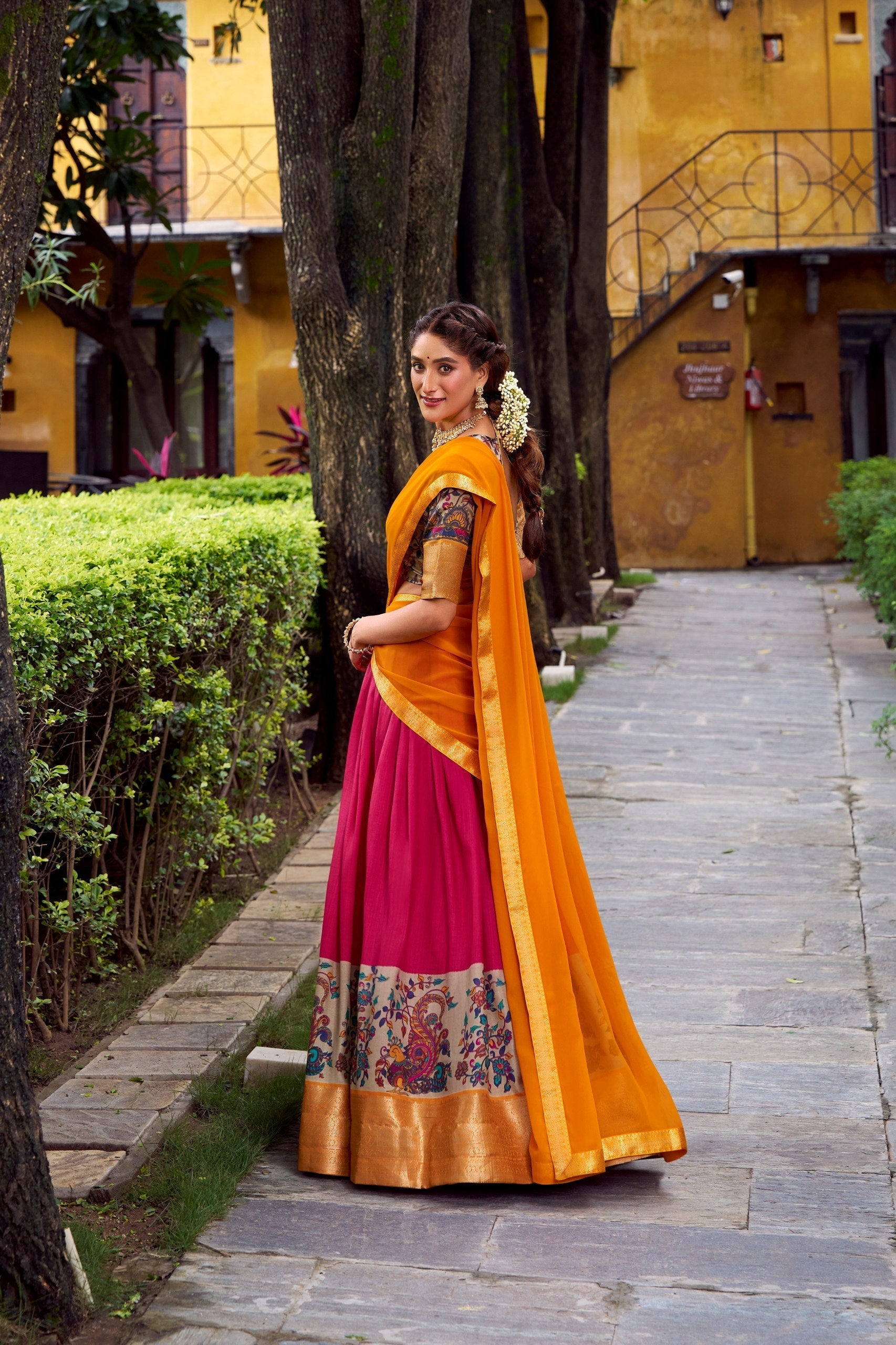 Pink Elegant Aastha Silk Printed Lehenga Choli Set with Zari Weaving and Georgette Dupatta – Stitched Ensemble