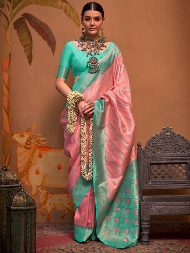 Pink Elegant Banarasi Silk Blend Saree with Unstitched Blouse