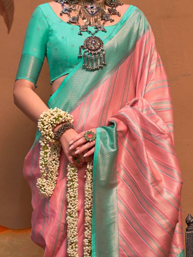 Pink Elegant Banarasi Silk Blend Saree with Unstitched Blouse