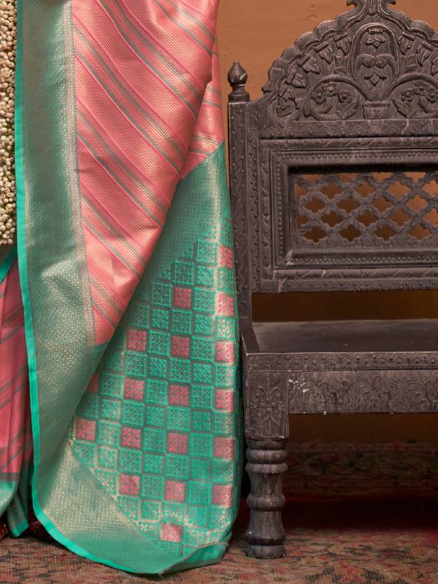 Pink Elegant Banarasi Silk Blend Saree with Unstitched Blouse