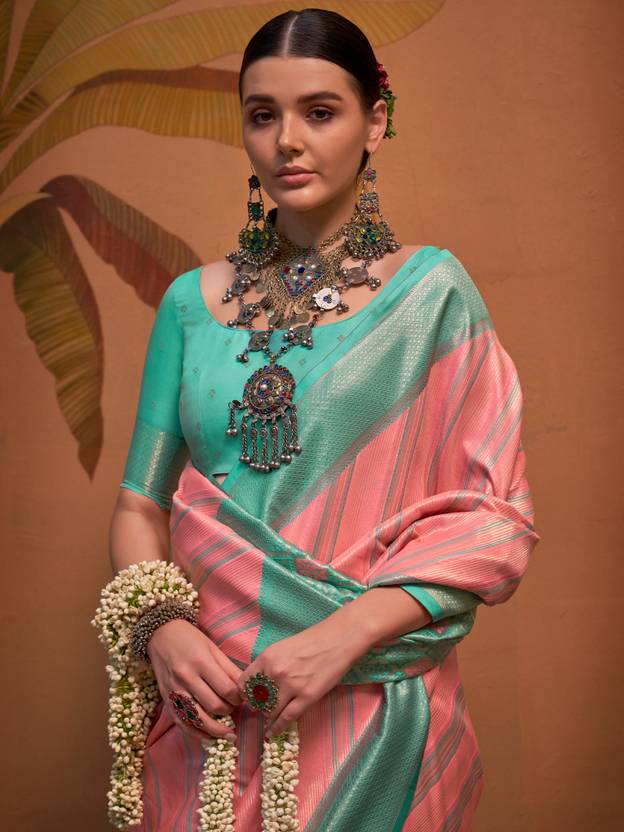 Pink Elegant Banarasi Silk Blend Saree with Unstitched Blouse