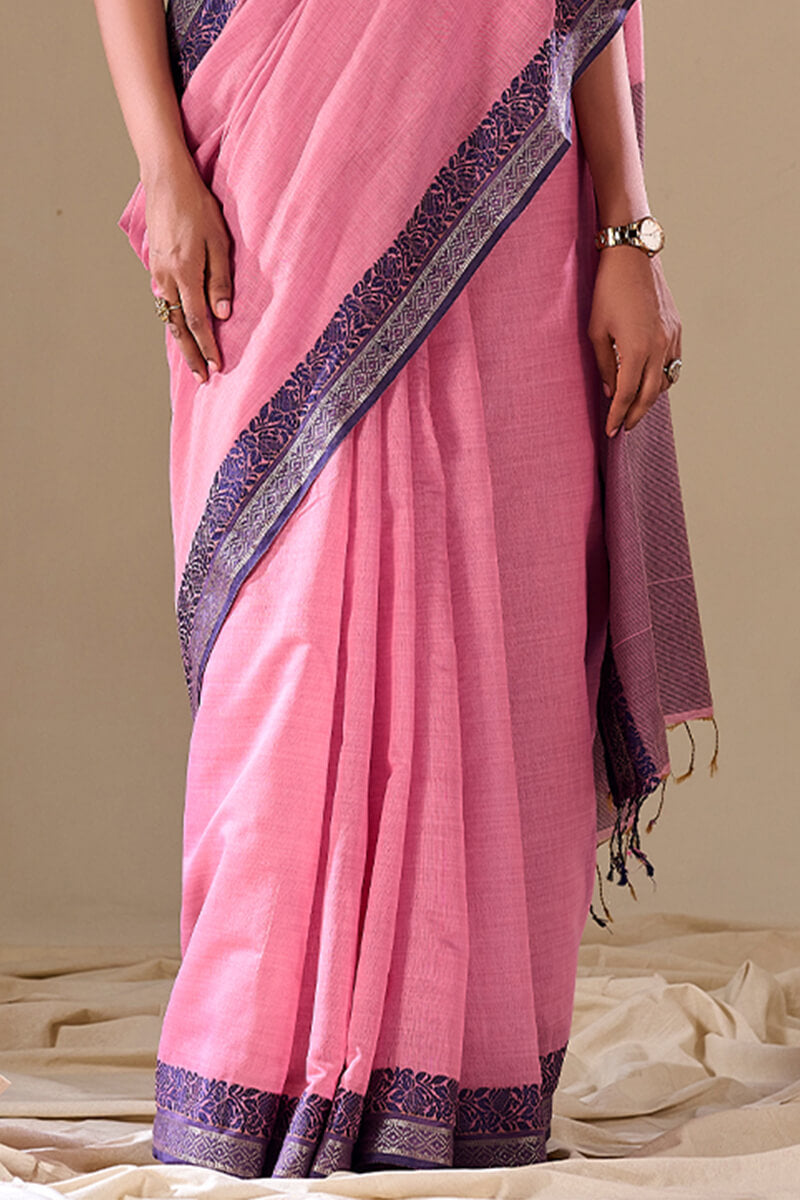 Pink Elegant Banarasi Silk Blend Saree with Zari Woven Border