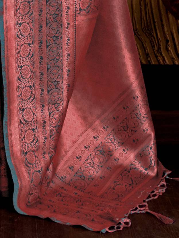 Pink Elegant Banarasi Silk Blend Woven Saree with Tassel Detailing