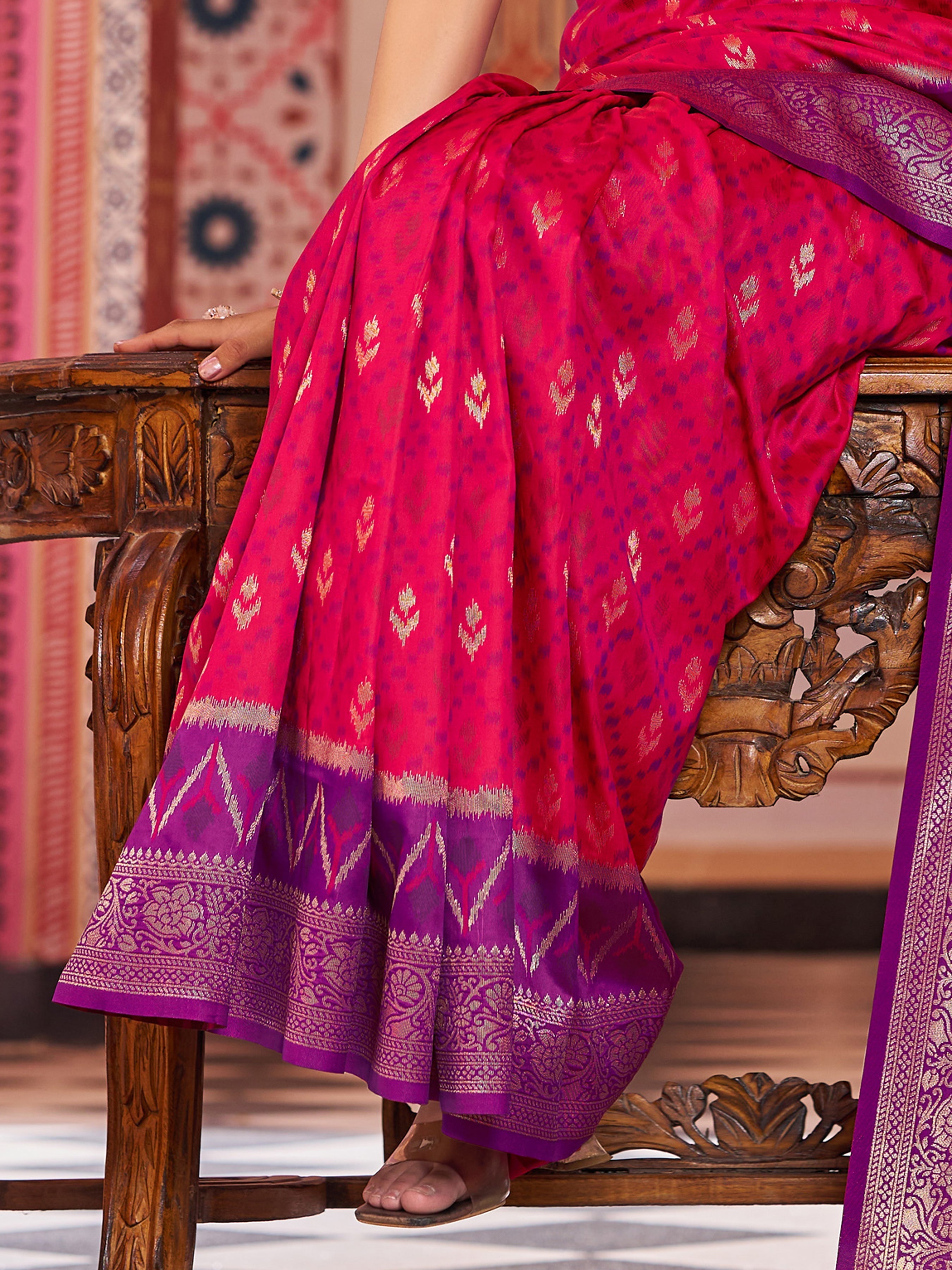 Pink Elegant Banarasi Tissue Silk Saree with Zari Woven Design