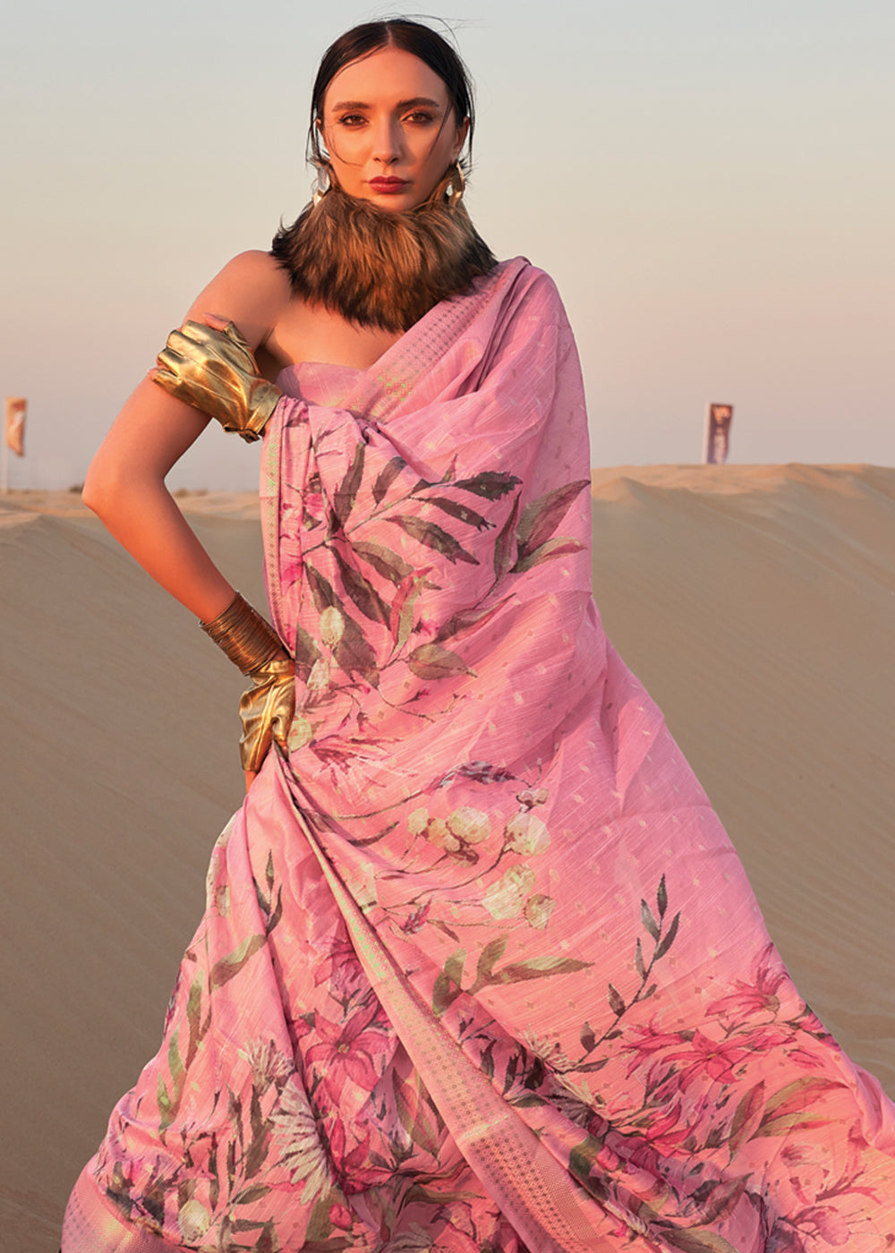 Pink Elegant Blended Linen Silk Saree – Breathable & Stylish for All Seasons