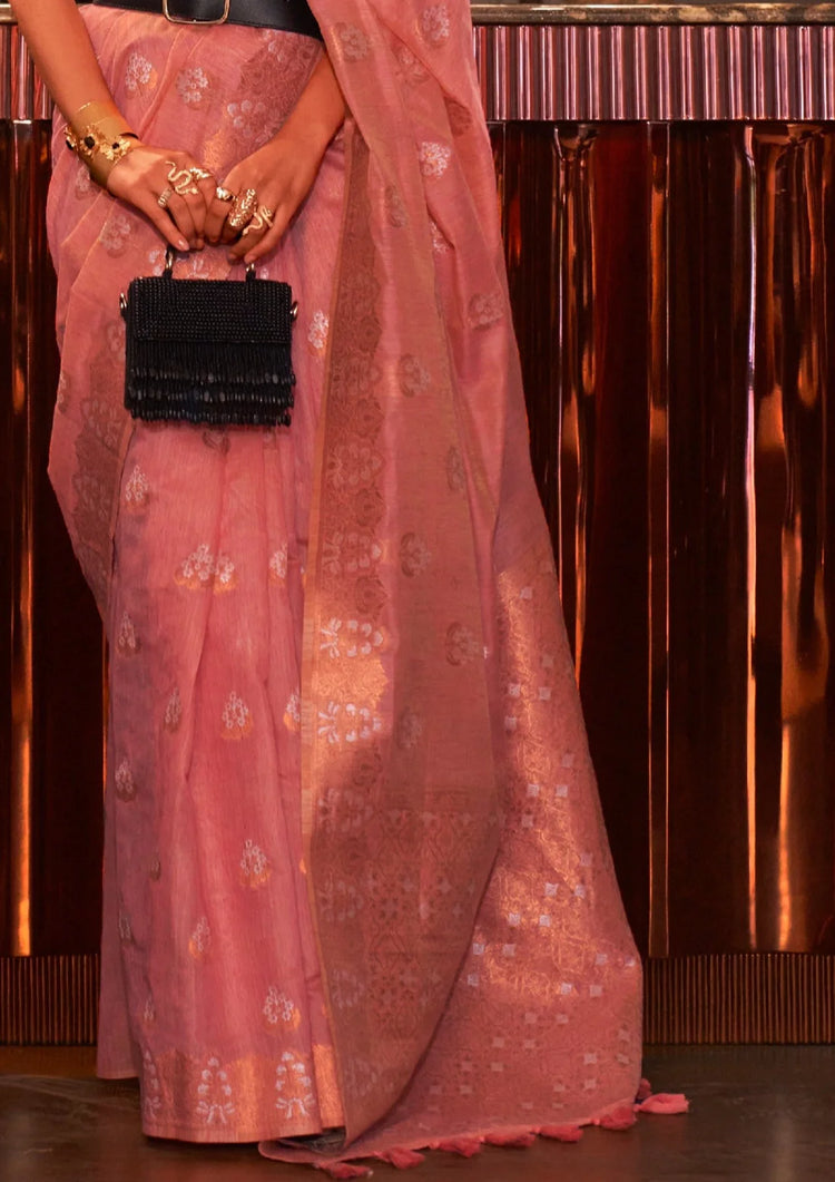 Pink Elegant Bollywood Cotton Silk Saree with Tassel Detailing