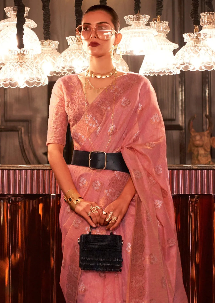 Pink Elegant Bollywood Cotton Silk Saree with Tassel Detailing