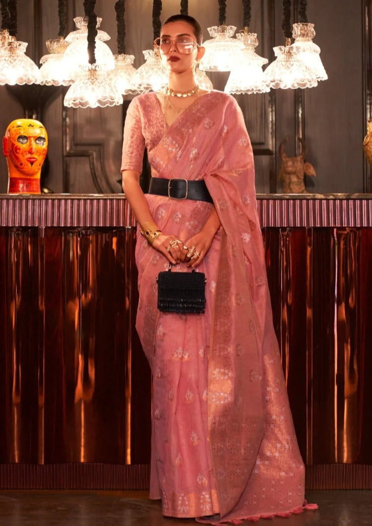 Pink Elegant Bollywood Cotton Silk Saree with Tassel Detailing