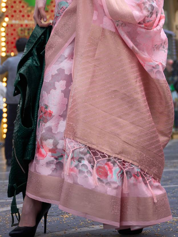 Pink Elegant Brasso Madurai Saree with Unstitched Blouse Piece