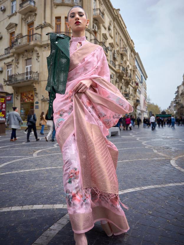 Pink Elegant Brasso Madurai Saree with Unstitched Blouse Piece