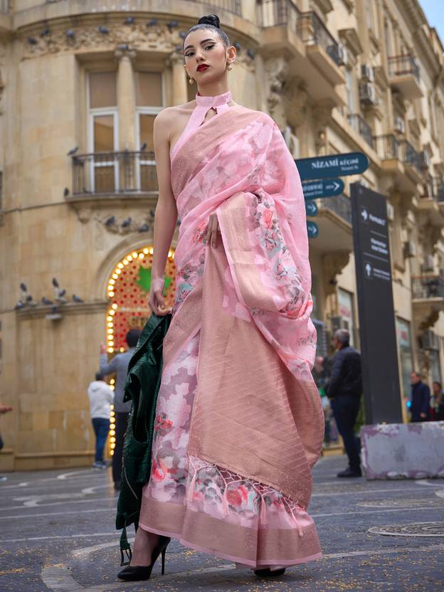 Pink Elegant Brasso Madurai Saree with Unstitched Blouse Piece