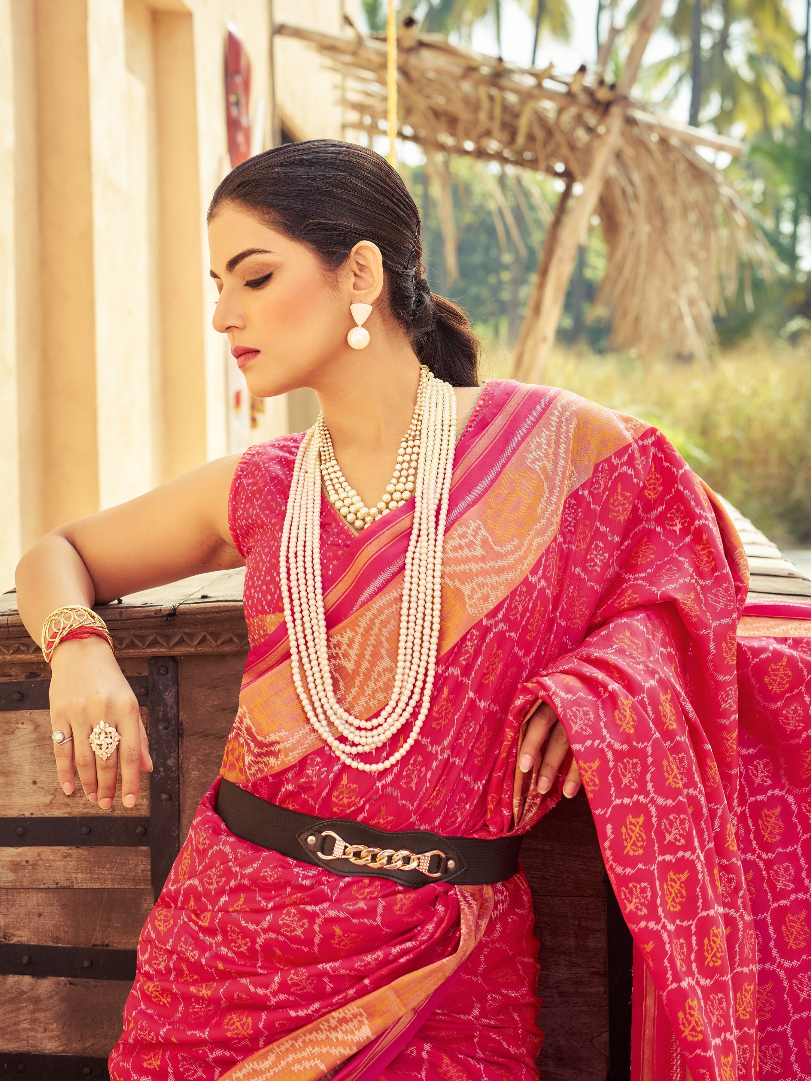 Pink Elegant Cotton Blend Saree Daily Wear