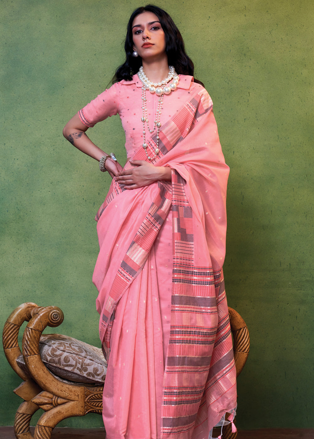 Pink Elegant Cotton Silk Blended Saree – Graceful & Lustrous Drape