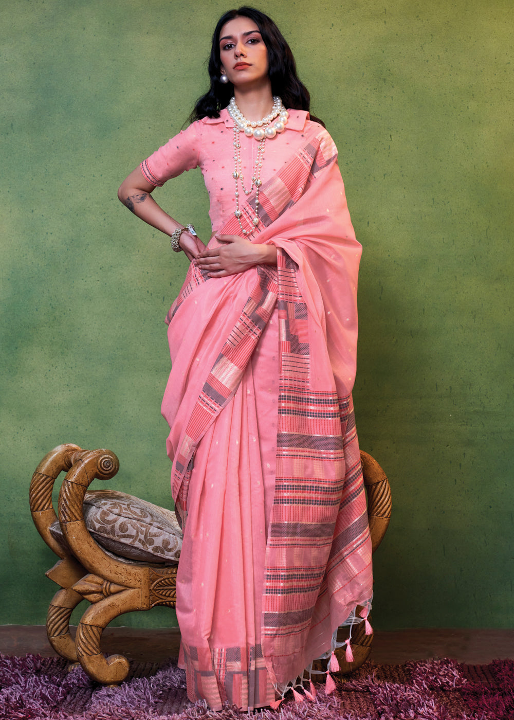 Pink Elegant Cotton Silk Blended Saree – Graceful & Lustrous Drape