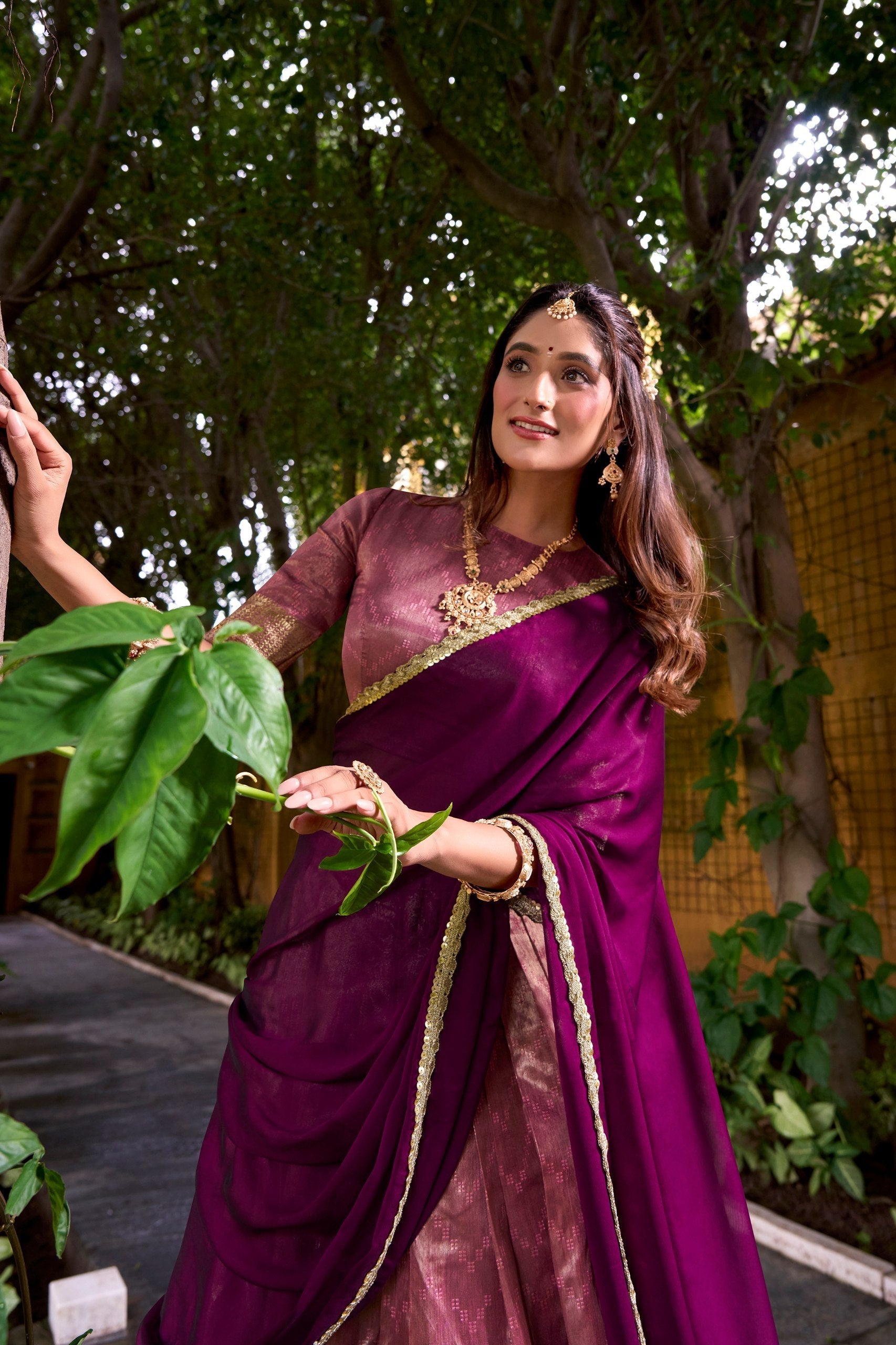 Pink Elegant Dupion Silk Stitched Lehenga with Zari Weaving Work, Unstitched Blouse & Zari Shimmer Dupatta