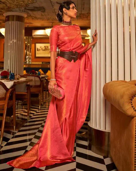 Pink Elegant Festive Blended Silk Kanjivaram Saree