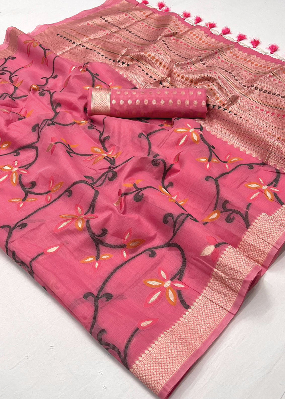 Pink Elegant Jamdani Modal Cotton Silk Saree – Timeless Weave with Intricate Motifs