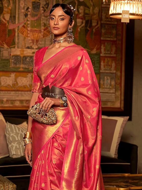 Pink Elegant Kanjivaram Kanchipuram Silk Saree Traditional Grace