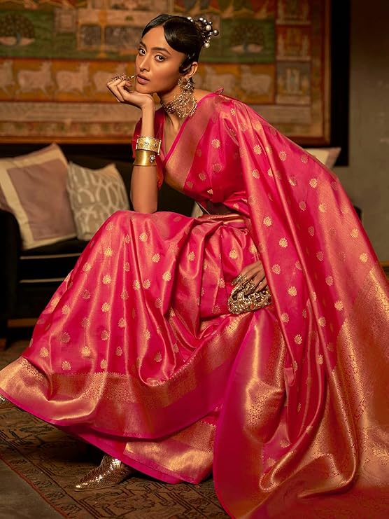 Pink Elegant Kanjivaram Kanchipuram Silk Saree Traditional Grace