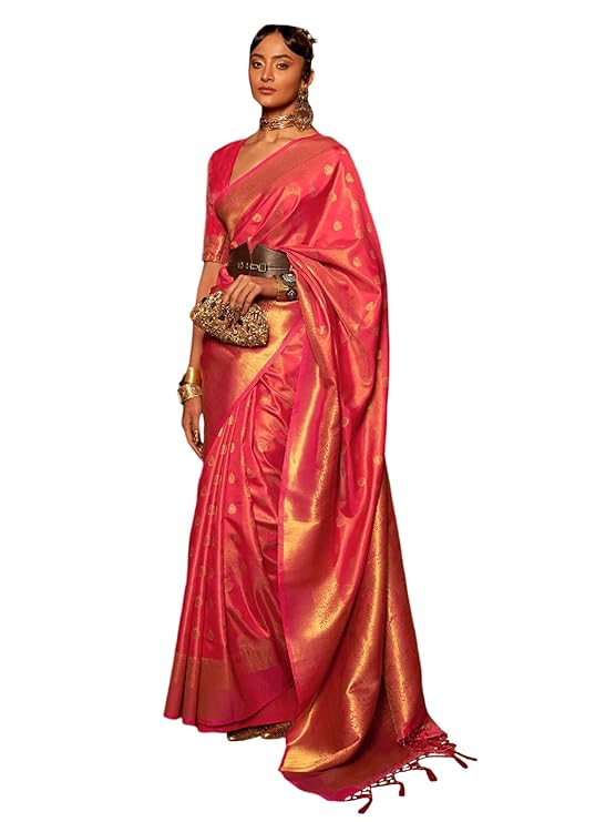 Pink Elegant Kanjivaram Kanchipuram Silk Saree Traditional Grace