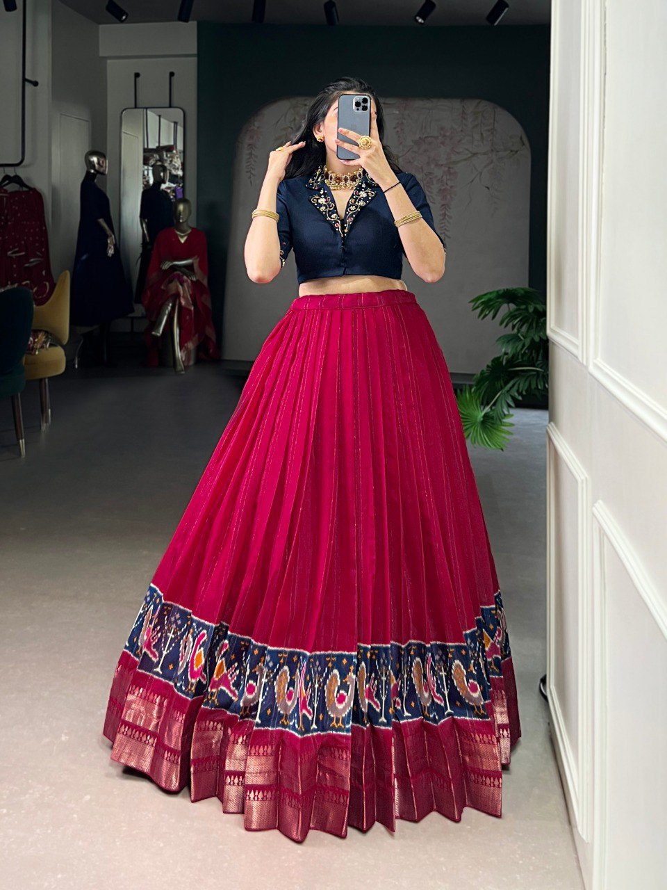 Pink Elegant Poly Cotton Printed Zari Weaving Lehenga with Handworked Pure Cotton Blouse – Stitched Traditional Ensemble
