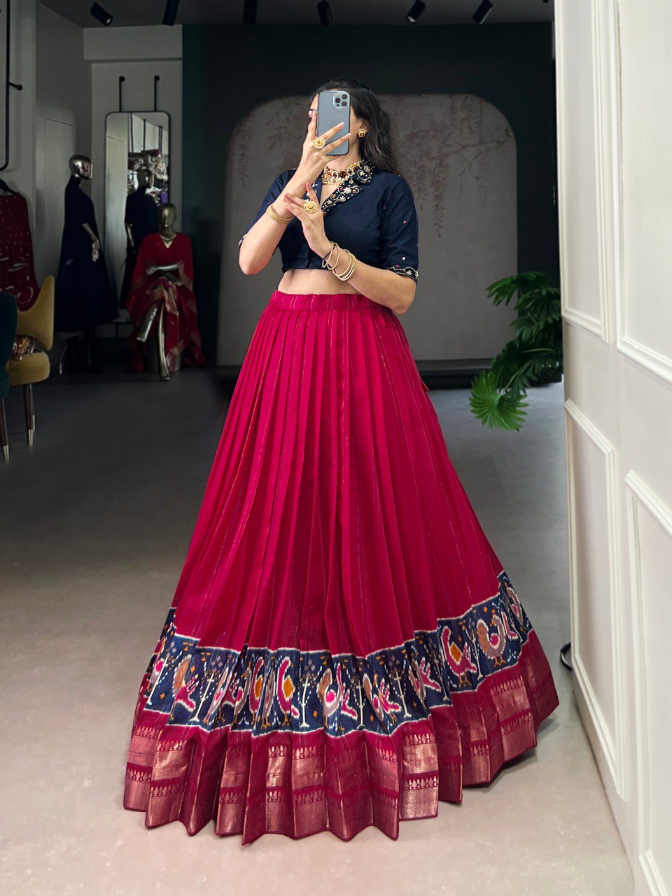 Pink Elegant Poly Cotton Printed Zari Weaving Lehenga with Handworked Pure Cotton Blouse – Stitched Traditional Ensemble