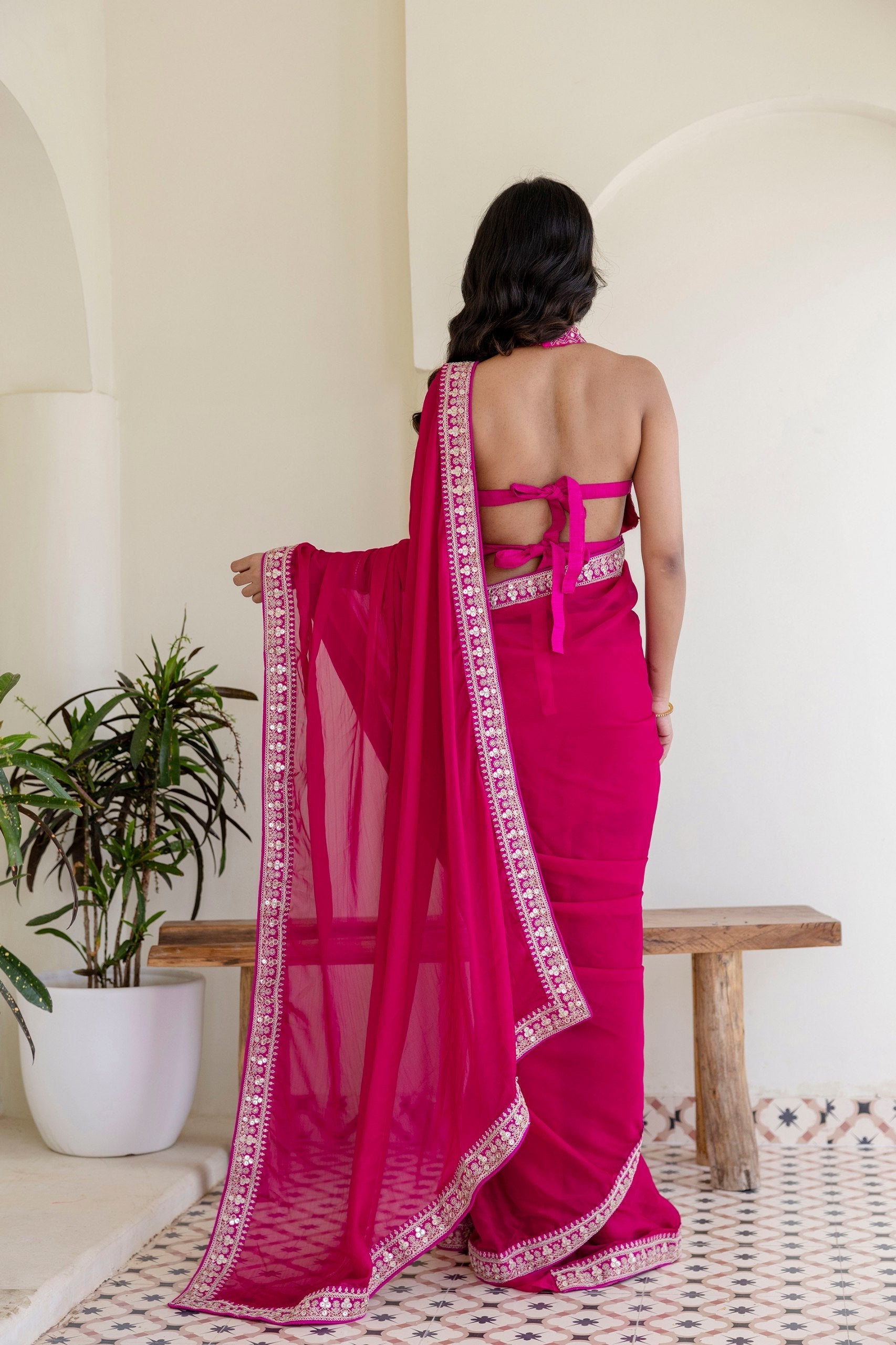 Pink Elegant Rangoli Silk Saree with Cording Embroidery & Double Sequins Work