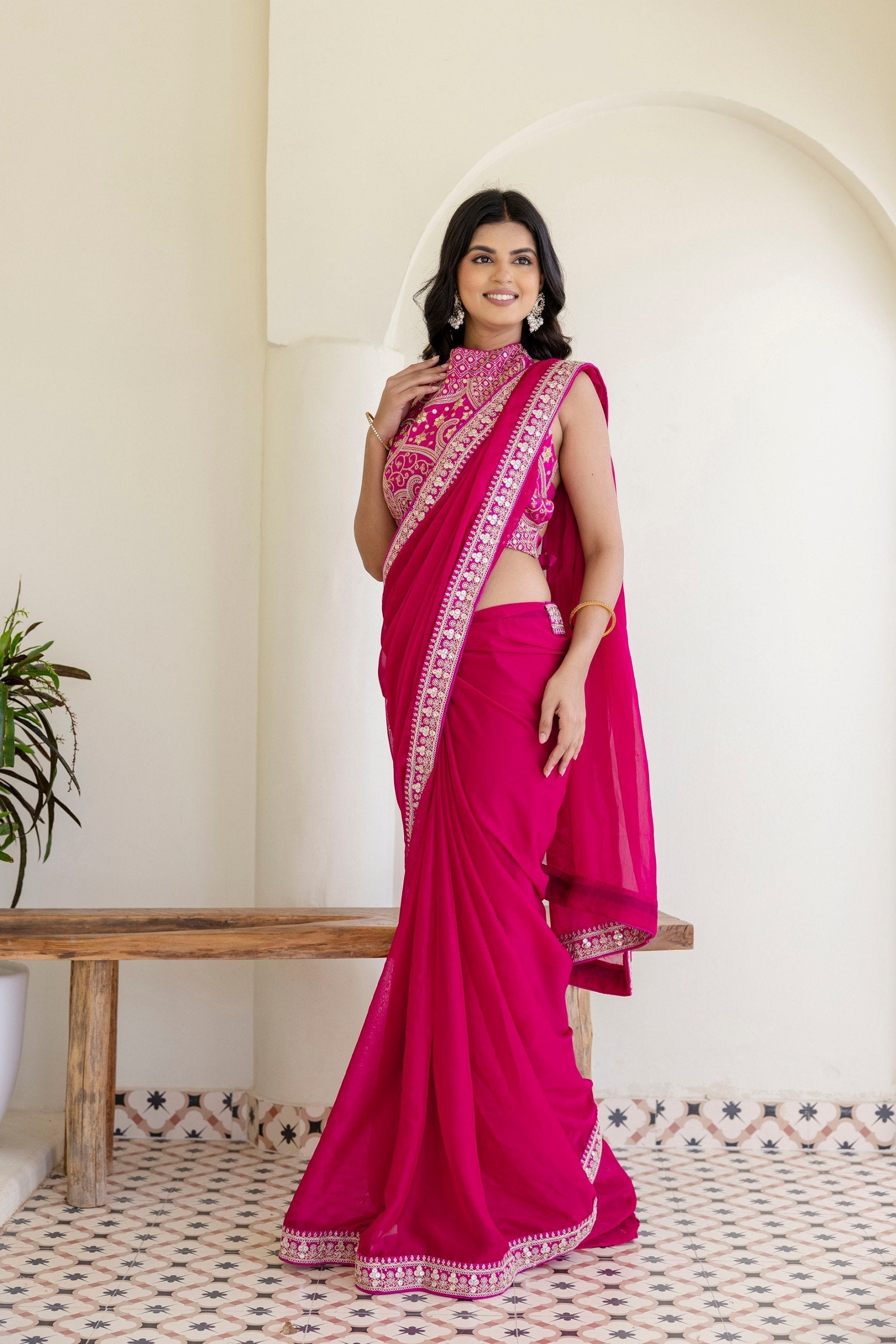Pink Elegant Rangoli Silk Saree with Cording Embroidery & Double Sequins Work