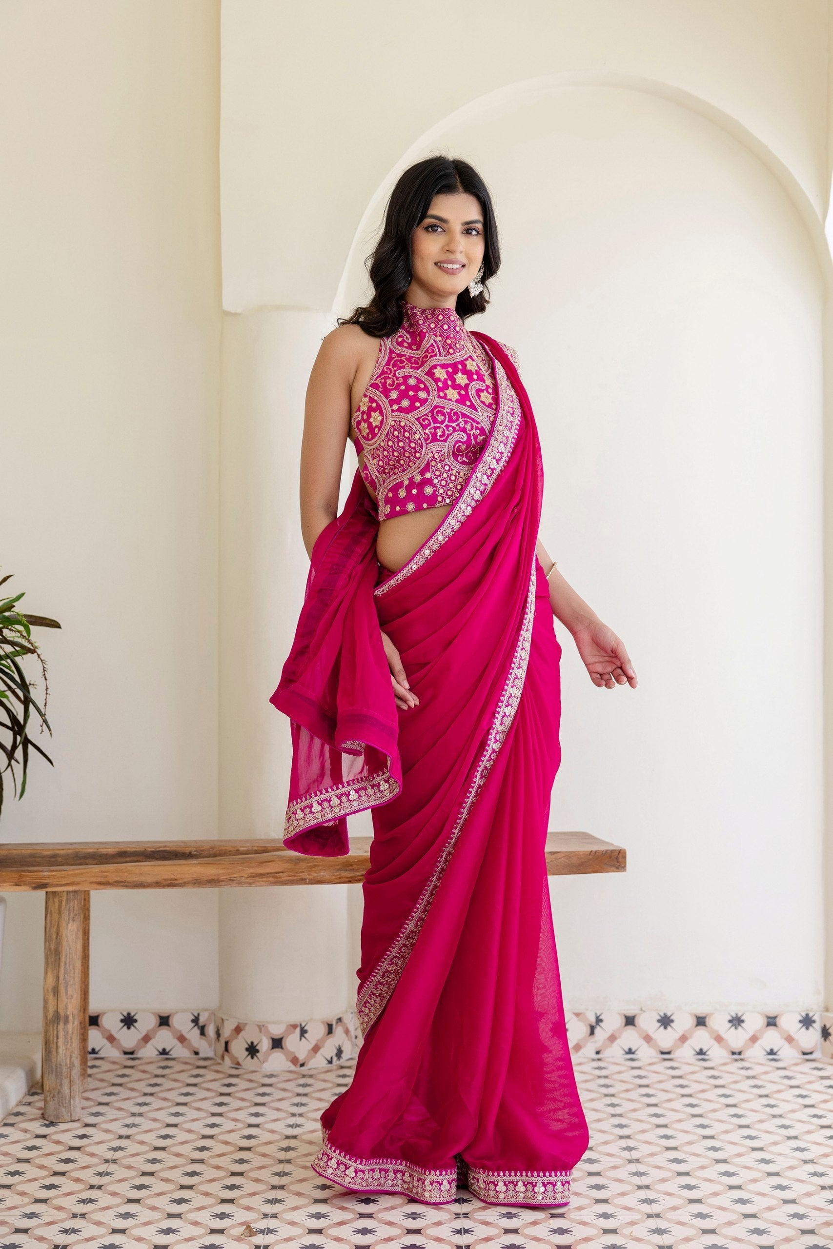 Pink Elegant Rangoli Silk Saree with Cording Embroidery & Double Sequins Work