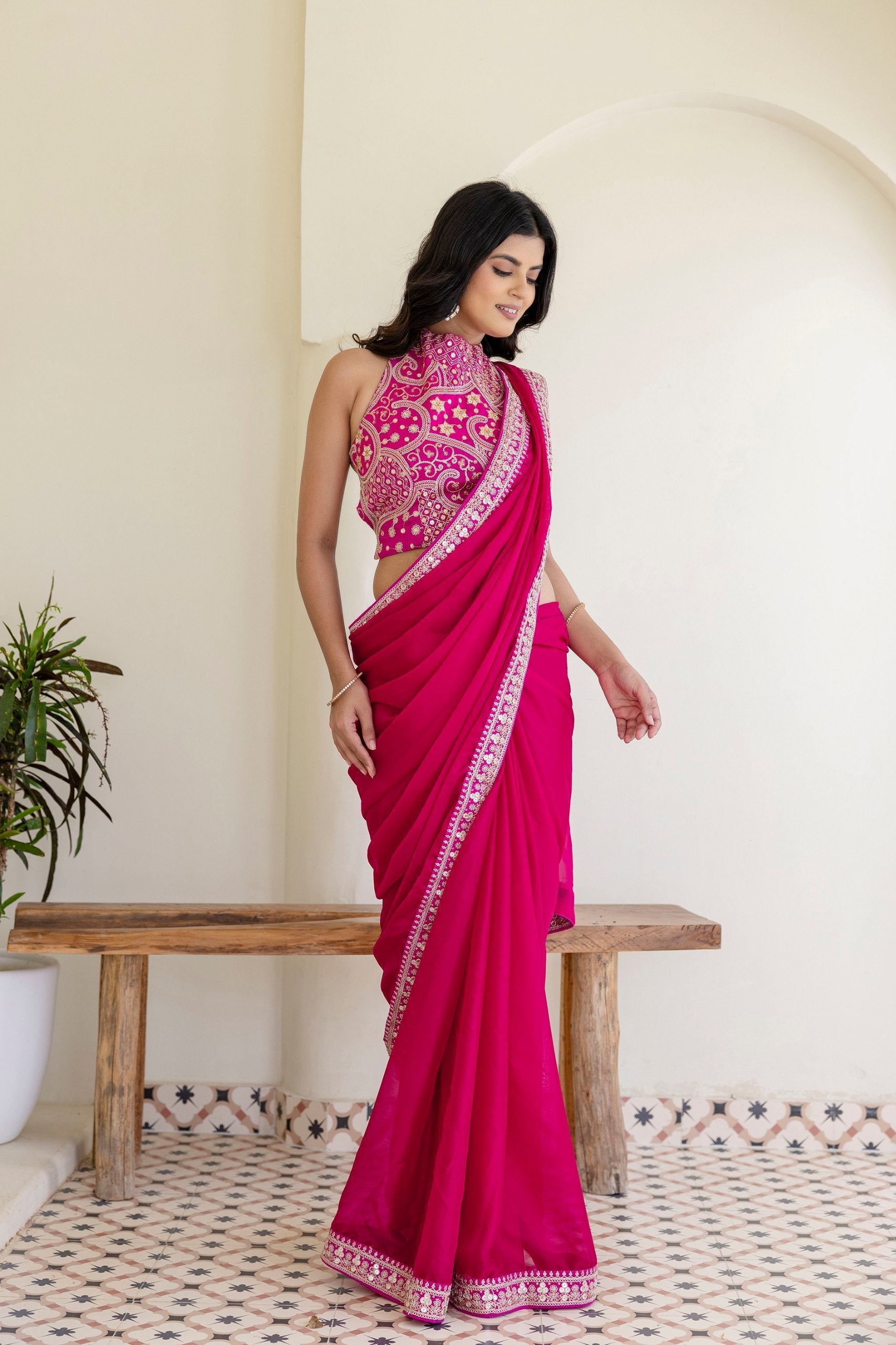 Pink Elegant Rangoli Silk Saree with Cording Embroidery & Double Sequins Work