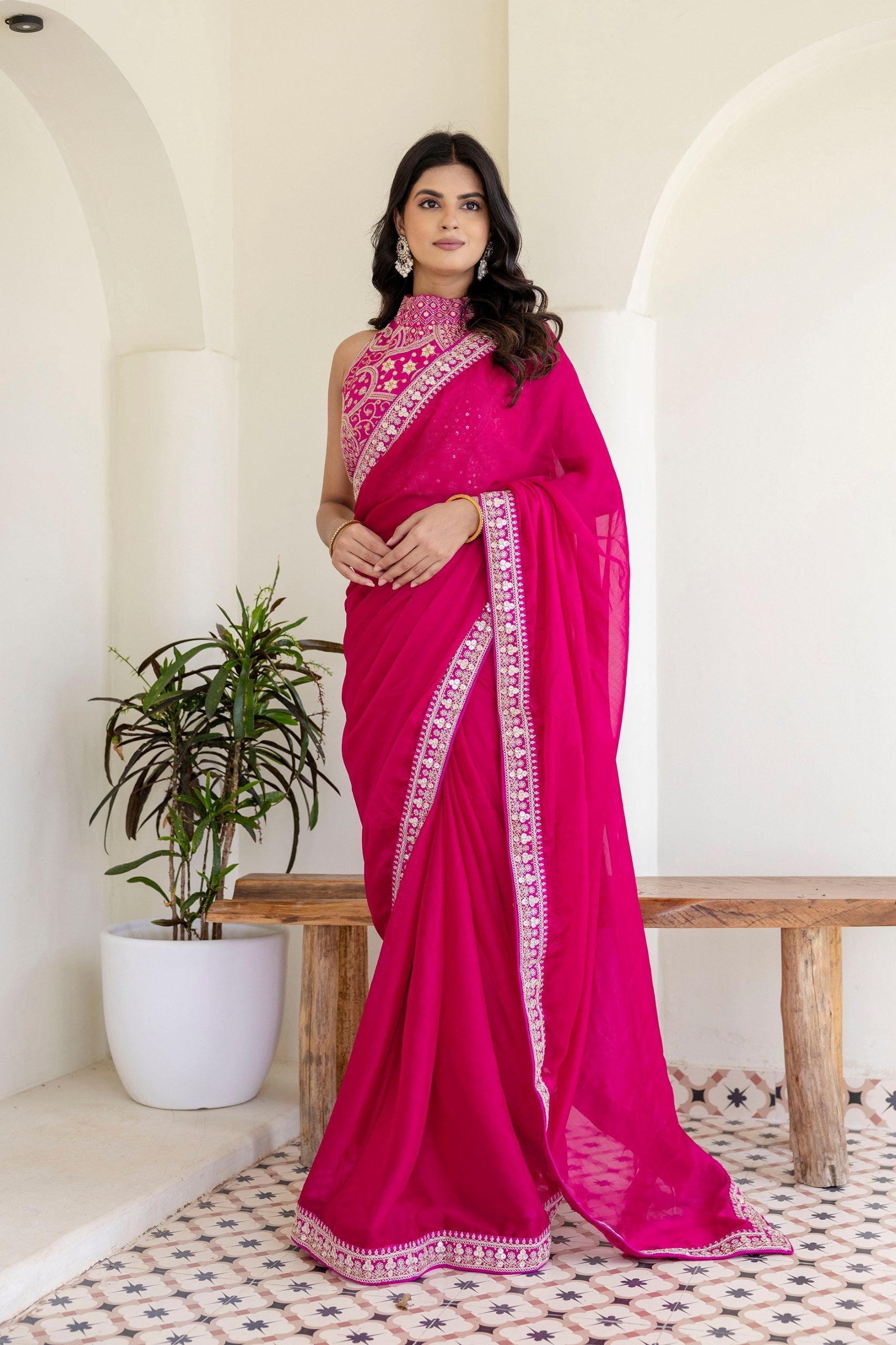 Pink Elegant Rangoli Silk Saree with Cording Embroidery & Double Sequins Work