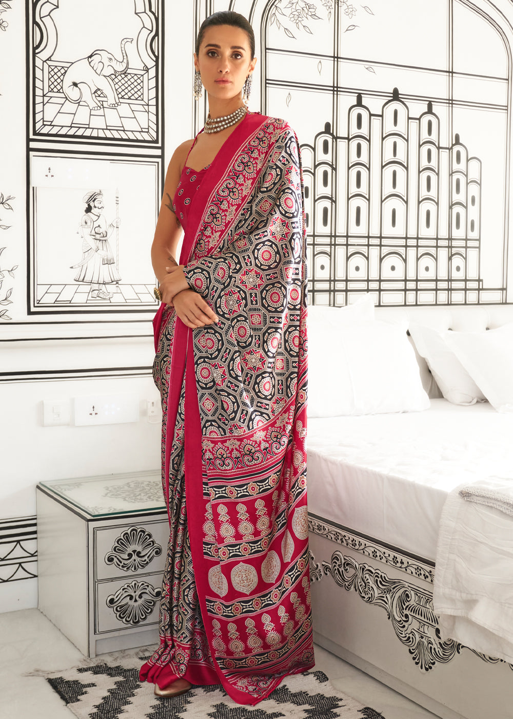 Pink Elegant Satin Crepe Saree – Luxurious & Graceful Drape