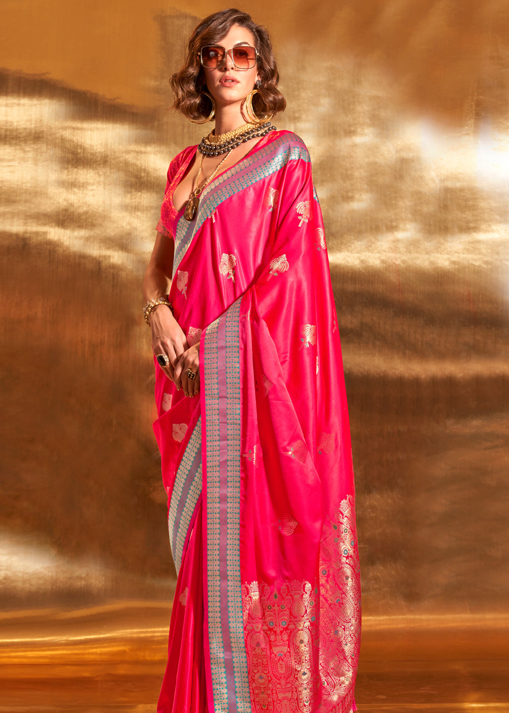 Pink Elegant Satin Silk Saree – Luxurious Drape for Every Occasion