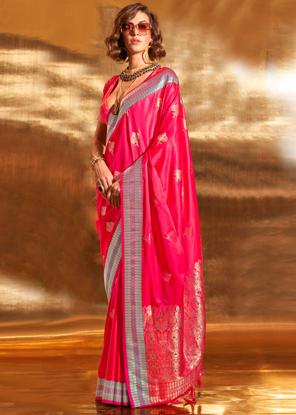Pink Elegant Satin Silk Saree – Luxurious Drape for Every Occasion