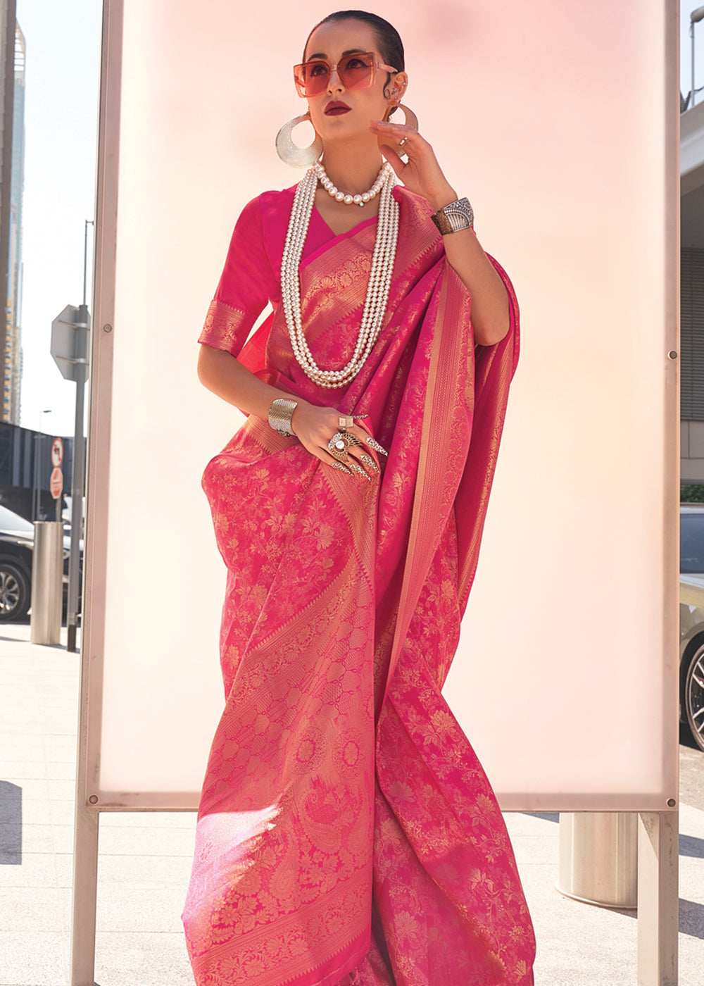 Pink Elegant Soft Banarasi Blended Silk Saree