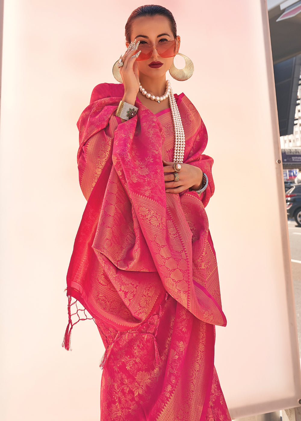 Pink Elegant Soft Banarasi Blended Silk Saree