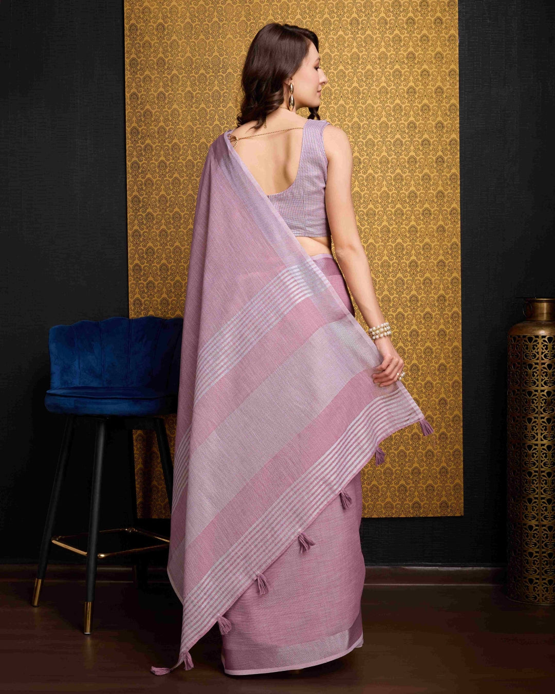 Pink Elegant Solid Saree with Zari Border – Timeless Grace
