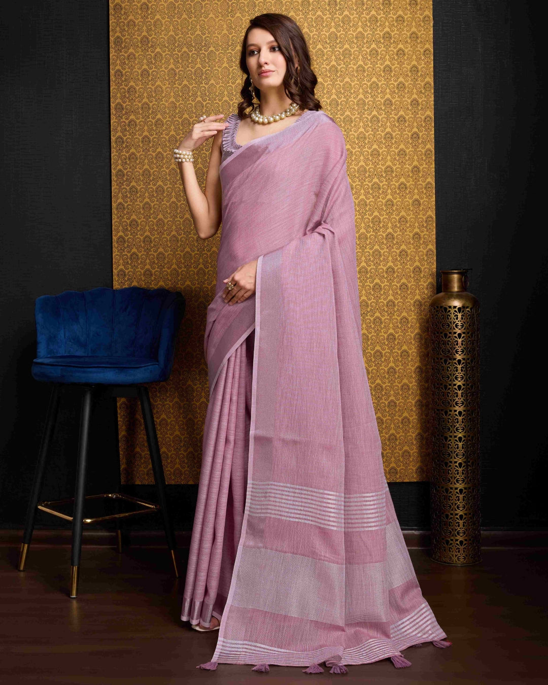 Pink Elegant Solid Saree with Zari Border – Timeless Grace