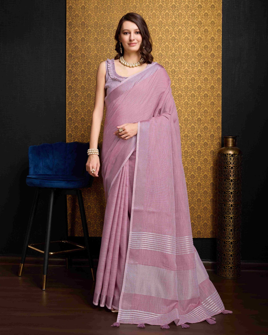 Pink Elegant Solid Saree with Zari Border – Timeless Grace