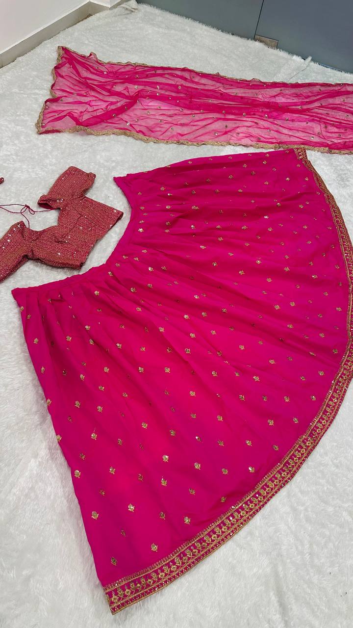 Pink Elegant Tapeta Silk Lehenga Set with Sequins & Zari Embroidery