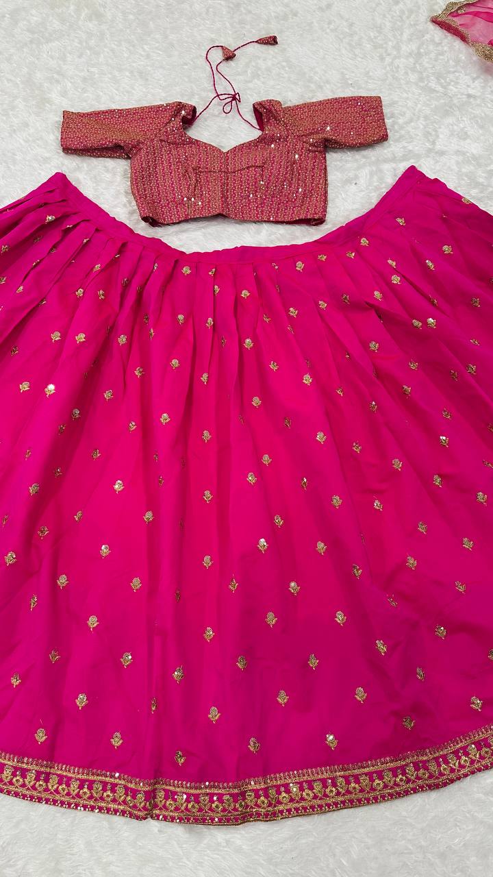 Pink Elegant Tapeta Silk Lehenga Set with Sequins & Zari Embroidery