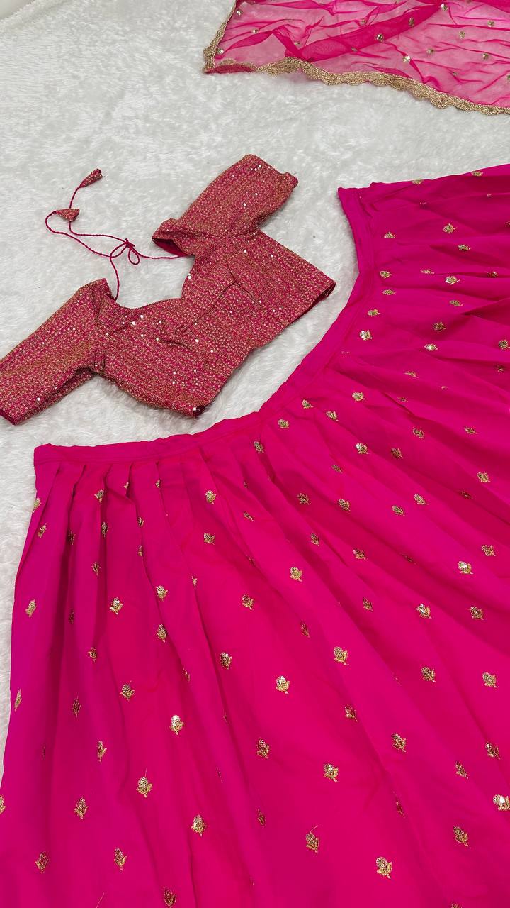 Pink Elegant Tapeta Silk Lehenga Set with Sequins & Zari Embroidery