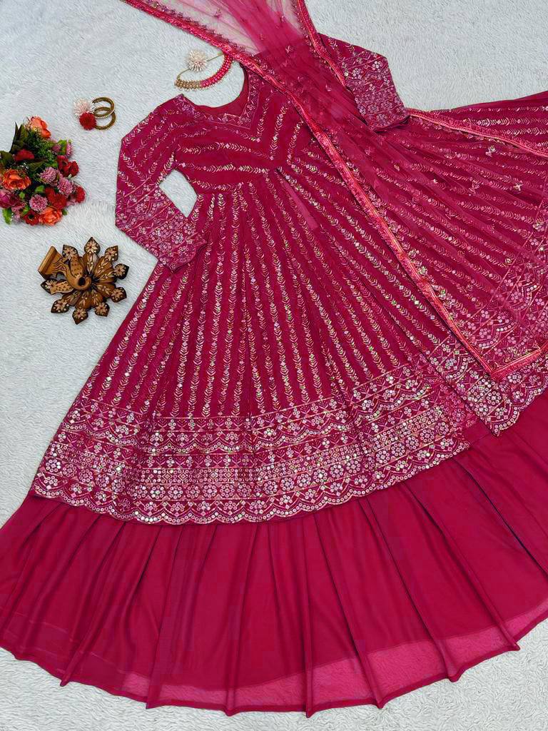 Pink Elegant Thread & Sequin Work Lehenga Choli Set