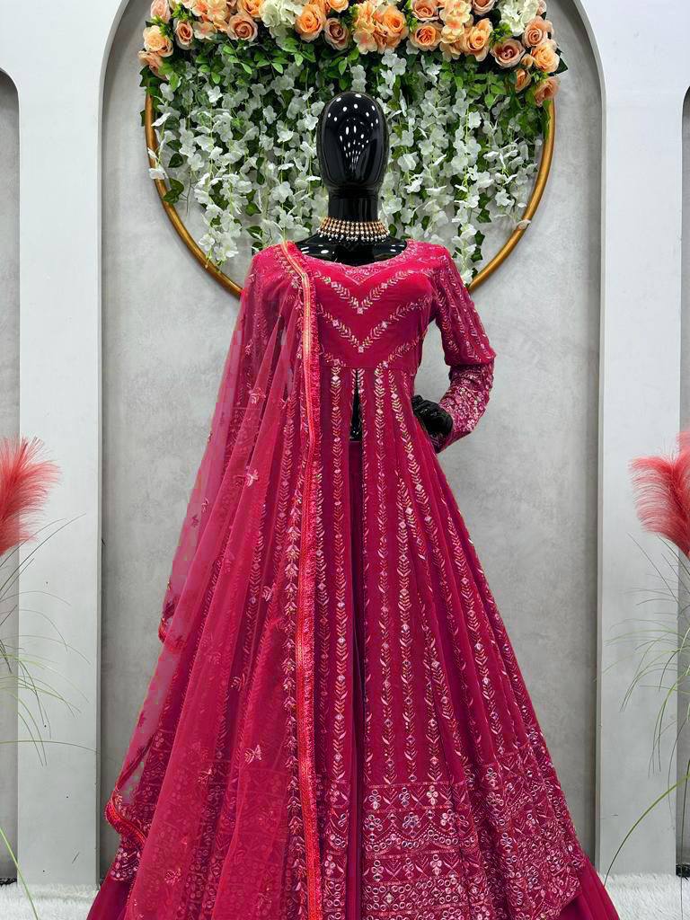 Pink Elegant Thread & Sequin Work Lehenga Choli Set