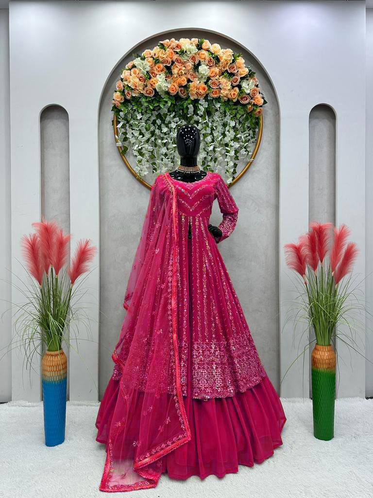 Pink Elegant Thread & Sequin Work Lehenga Choli Set