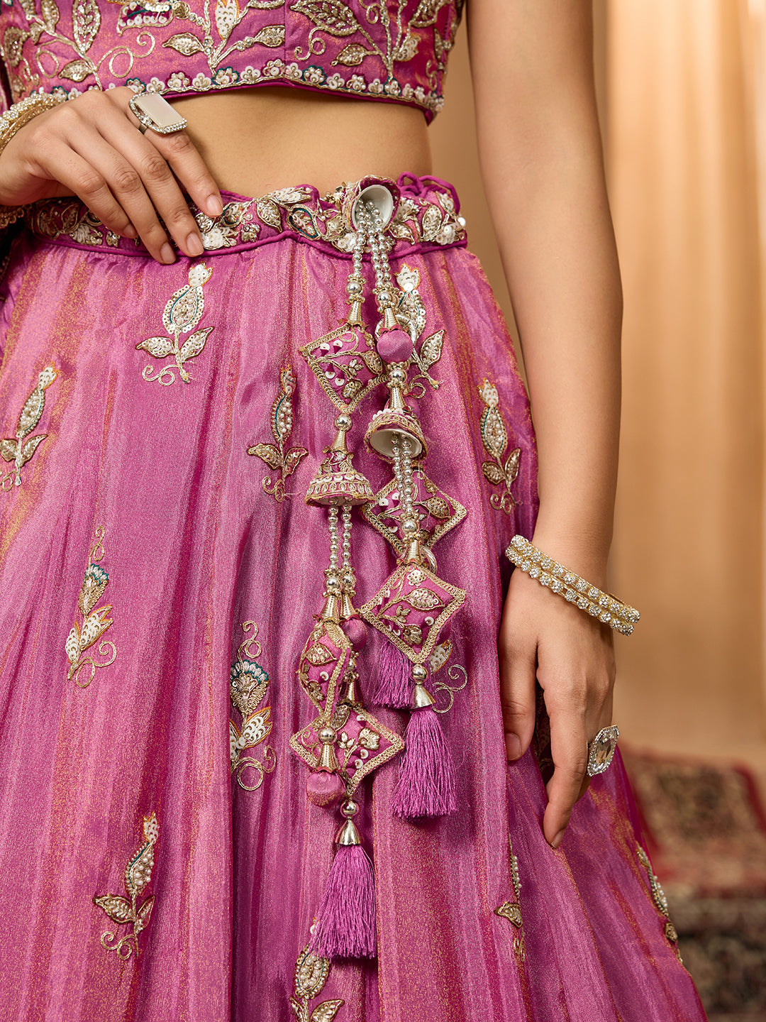 Pink Elegant Tissue Lehenga Choli with Matching Dupatta – Sequins, Stones & Thread Embroidery Festive & Party Wear