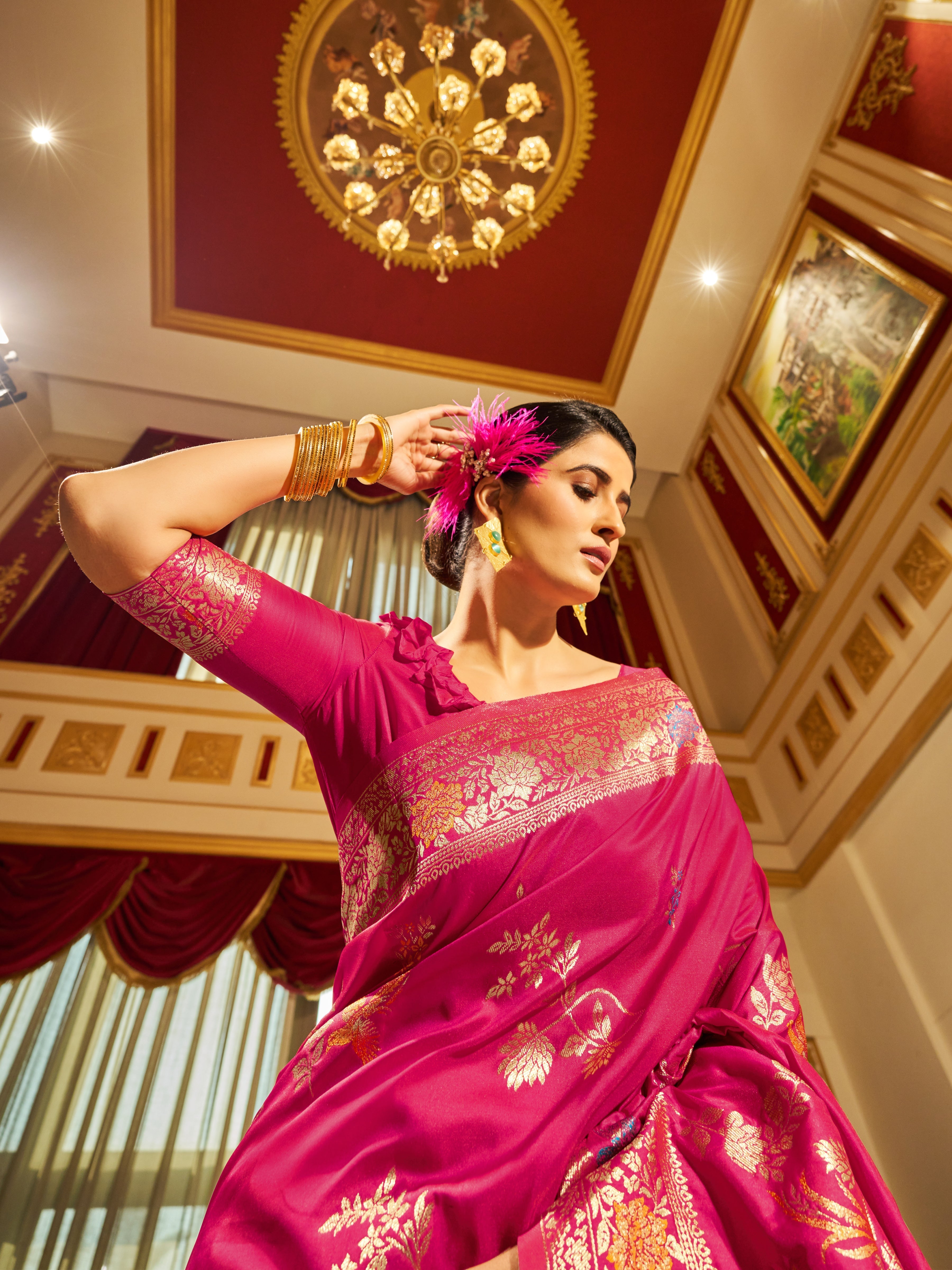 Pink Elegant Women's Pure Soft Banarasi Silk Paithani Saree with Intricate Zari Weaving