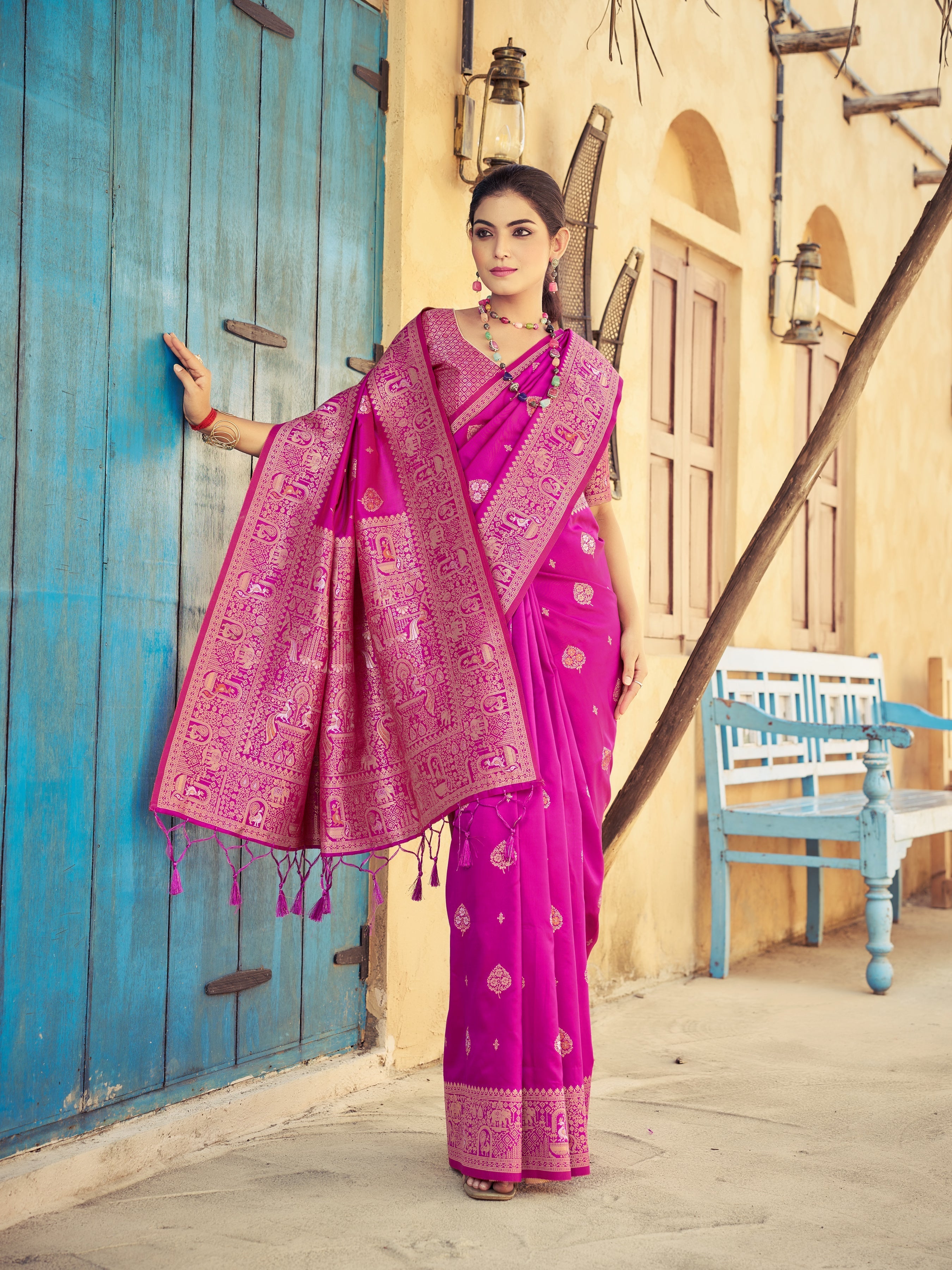 Pink Elegant Zari Woven Cotton Slub Saree with Georgette Blouse