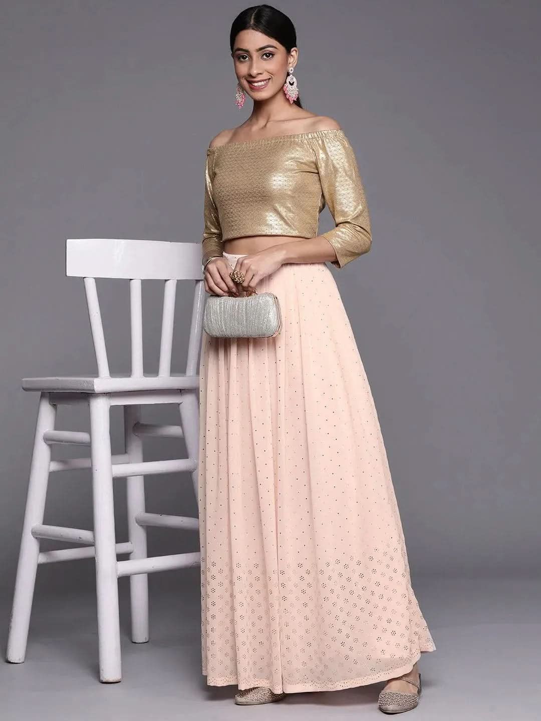 Anouk Pink Embellished Georgette Skirt